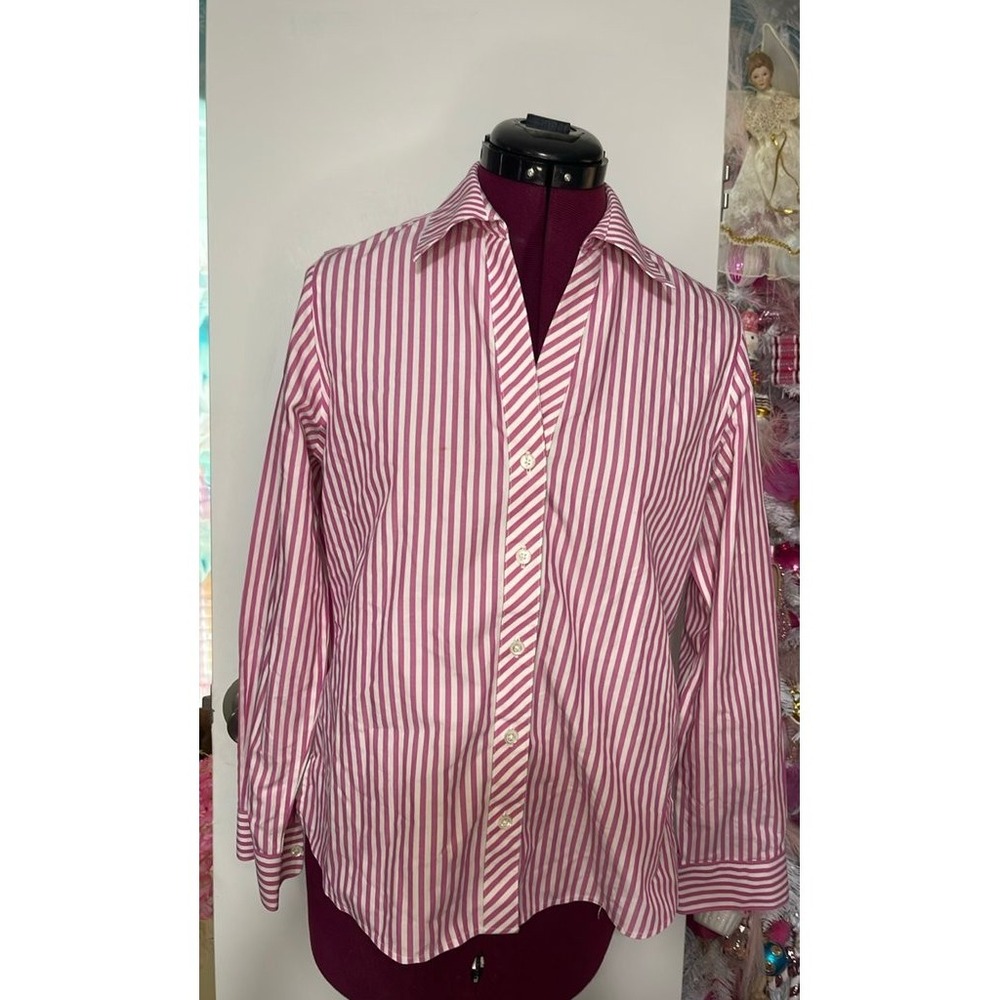 Investments Gold Label Button Down Womens 10P Pink White‎ Good Striped Non-Iron